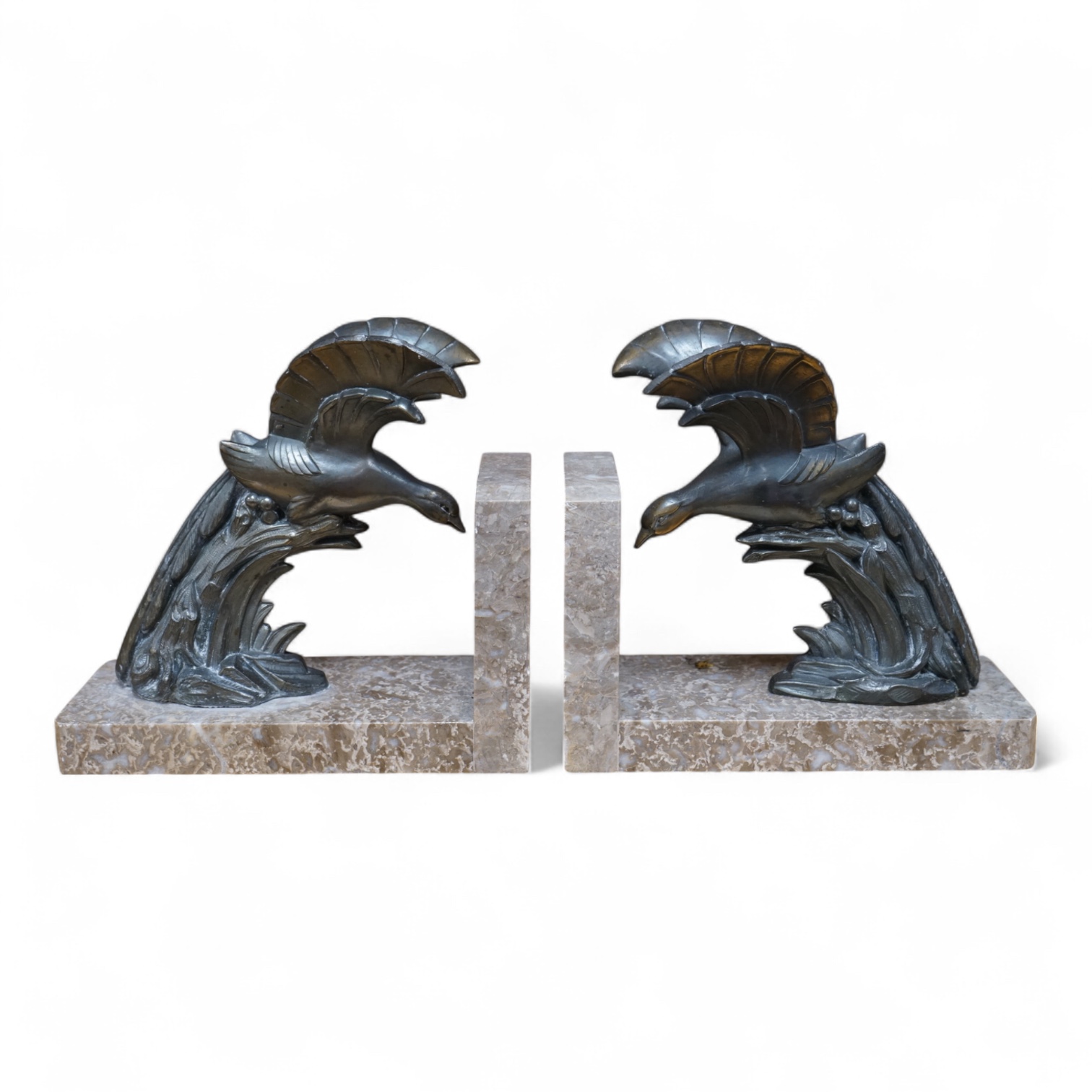 A pair of French Art Deco style spelter bookends, 18cm wide